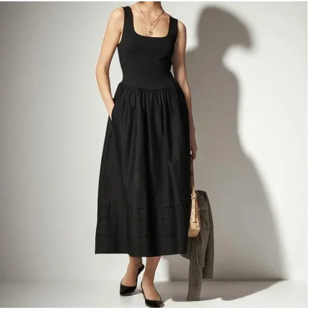 J Crew Drop Waist Knit Mixy Dress XS PXS XSP Black NWT CJ497 J.Crew Midi Resort